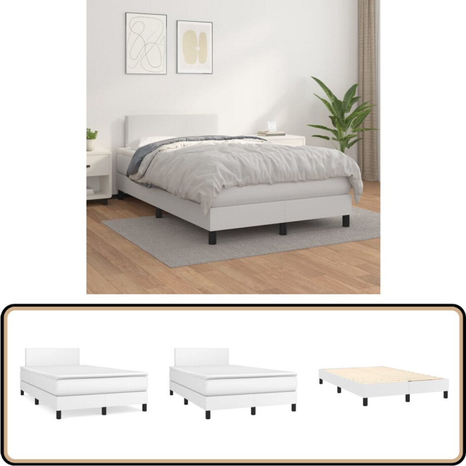 vidaXL Boxspring Kunstleer - Wit - 120x200 cm Boxspringbed - Kunstleder Bed - Wit Bed - Tweepersoons Bed - Boxspring Frame vidaXL Boxspring Kunstleer - Wit - 120x200 cm Boxspringbed - Kunstleder Bed - Wit Bed - Tweepersoons Bed - Boxspring Frame afbeelding 1
