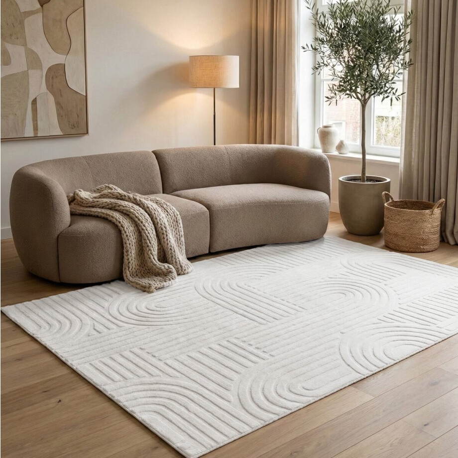 Flycarpets Eve Japandi Vloerkleed Creme - Laagpolig Tapijt Woonkamer - Zacht en Fluffy - 160x230 cm Flycarpets Eve Japandi Vloerkleed Creme - Laagpolig Tapijt Woonkamer - Zacht en Fluffy - 160x230 cm afbeelding 1