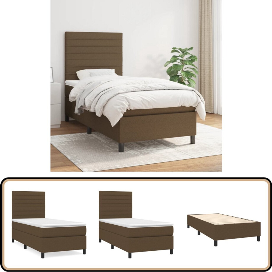 vidaXL Boxspring met matras - Donkerbruin - 80x200 cm Boxspringbed - Boxsprings - Slaapkamer Meubels - Tweepersoons Bed - Donkere Kleuren afbeelding 1