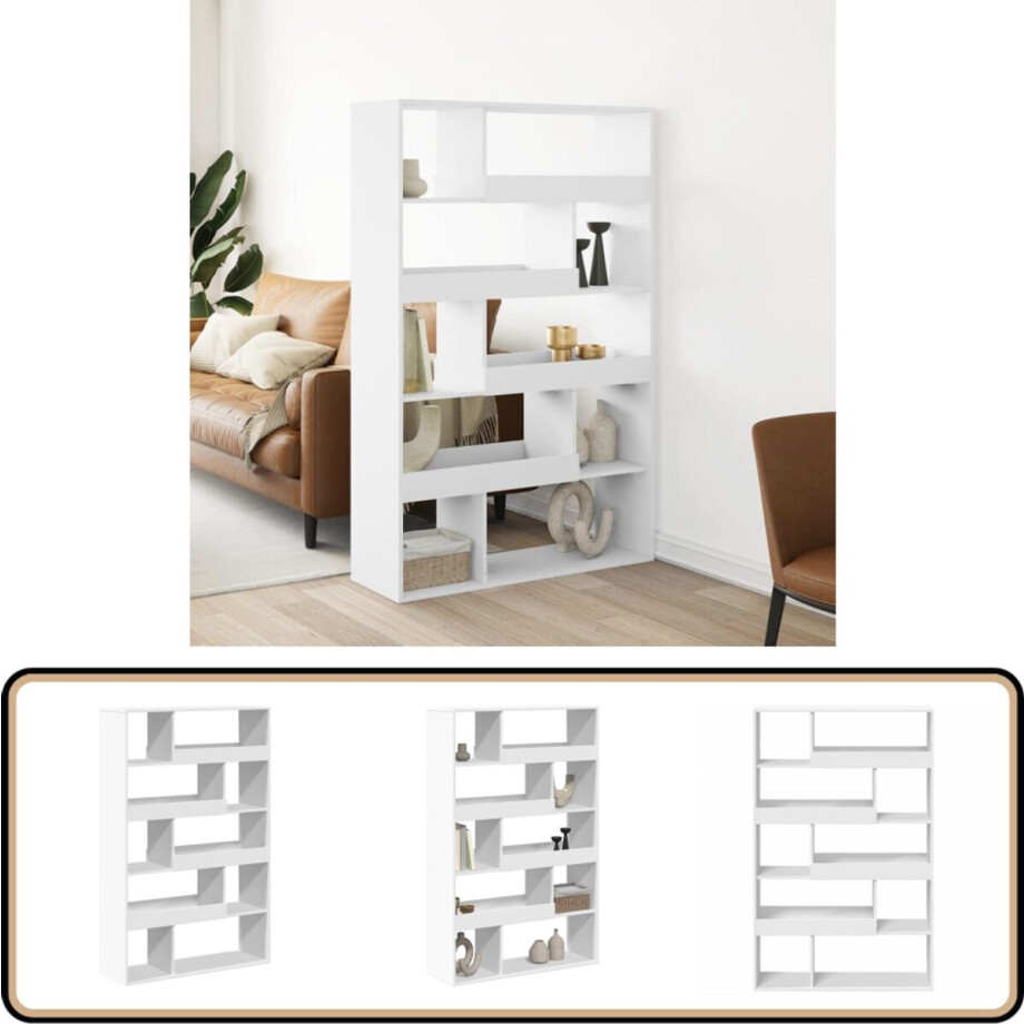 vidaXL Kamerscherm - 10 Schappen - Wit - Bewerkt Hout Kamerscherm - Kamerschermen - Scheidingswand - Kamerverdeler vidaXL Kamerscherm - 10 Schappen - Wit - Bewerkt Hout Kamerscherm - Kamerschermen - Scheidingswand - Kamerverdeler afbeelding 1