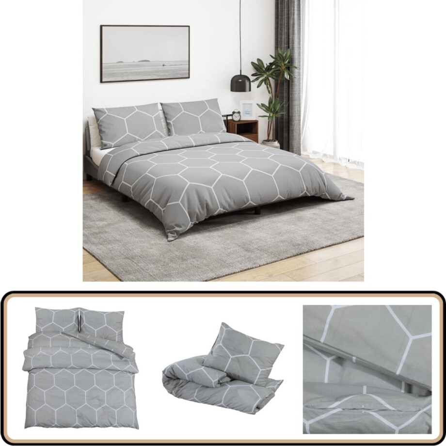 vidaXL Dekbedovertrekset - 200x200 cm - Katoen - Grijs Dekbed - Dekbedden - Dekbedovertrek - Overtrek afbeelding 1