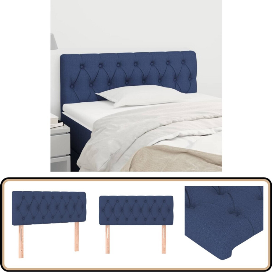 vidaXL Hoofdbord - Blauw - 90x7x78/88 cm Hoofd Bord - Hoofdkussen - Bed Accessoires - Klassiek Meubilair - Slaapkamers afbeelding 1