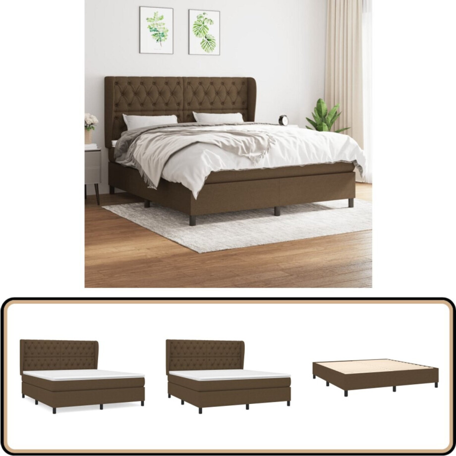 vidaXL Boxspring - Donkerbruin - 160x200 cm Boxspringbed - Donkere Meubels - Tweepersoonsbed - Pocketveermatras - Houten Bed Frame vidaXL Boxspring - Donkerbruin - 160x200 cm Boxspringbed - Donkere Meubels - Tweepersoonsbed - Pocketveermatras - Houten Bed Frame afbeelding 1