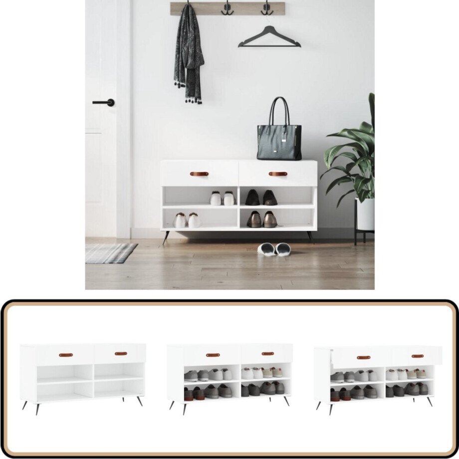 vidaXL Schoenenbank - Wit - Bewerkt hout - 102x35x55 cm Schoenenbank - Schoenuitlegger - Bergruimte - Houten Schoenenbank - Wit vidaXL Schoenenbank - Wit - Bewerkt hout - 102x35x55 cm Schoenenbank - Schoenuitlegger - Bergruimte - Houten Schoenenbank - Wit afbeelding 1