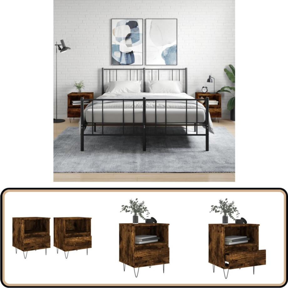 vidaXL Nachtkastjes - 2 stuks - Gerookt Eiken - 40x35x50 cm Nachtkastjes - Kastjes - Slaapkamermeubilair - Houten Meubel - Bruine Meubels vidaXL Nachtkastjes - 2 stuks - Gerookt Eiken - 40x35x50 cm Nachtkastjes - Kastjes - Slaapkamermeubilair - Houten Meubel - Bruine Meubels afbeelding 1
