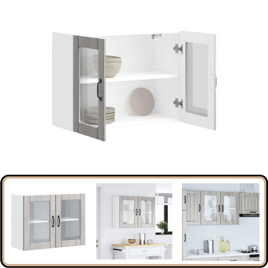 vidaXL Keukenwandkast - Glazen deur - Grijs Sonoma Eiken Keukenkast - Wandkast - Opslagoplossing - Keukeninrichting - Grijze Keuken afbeelding 1