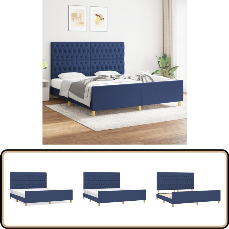 vidaXL Bedframe - Stof - Blauw - 180x200 cm Bed Frame - Bed Met Hoofdeinde - Boxspring - Tweepersoon Bed - Blauwe Bed afbeelding 1