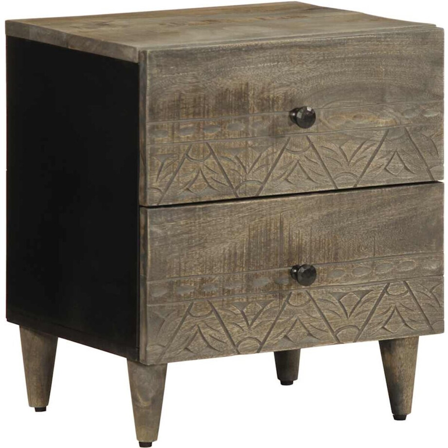 vidaXL - Nachtkastje - 40x33x46 - cm - massief - mangohout - lichtgrijs afbeelding 1