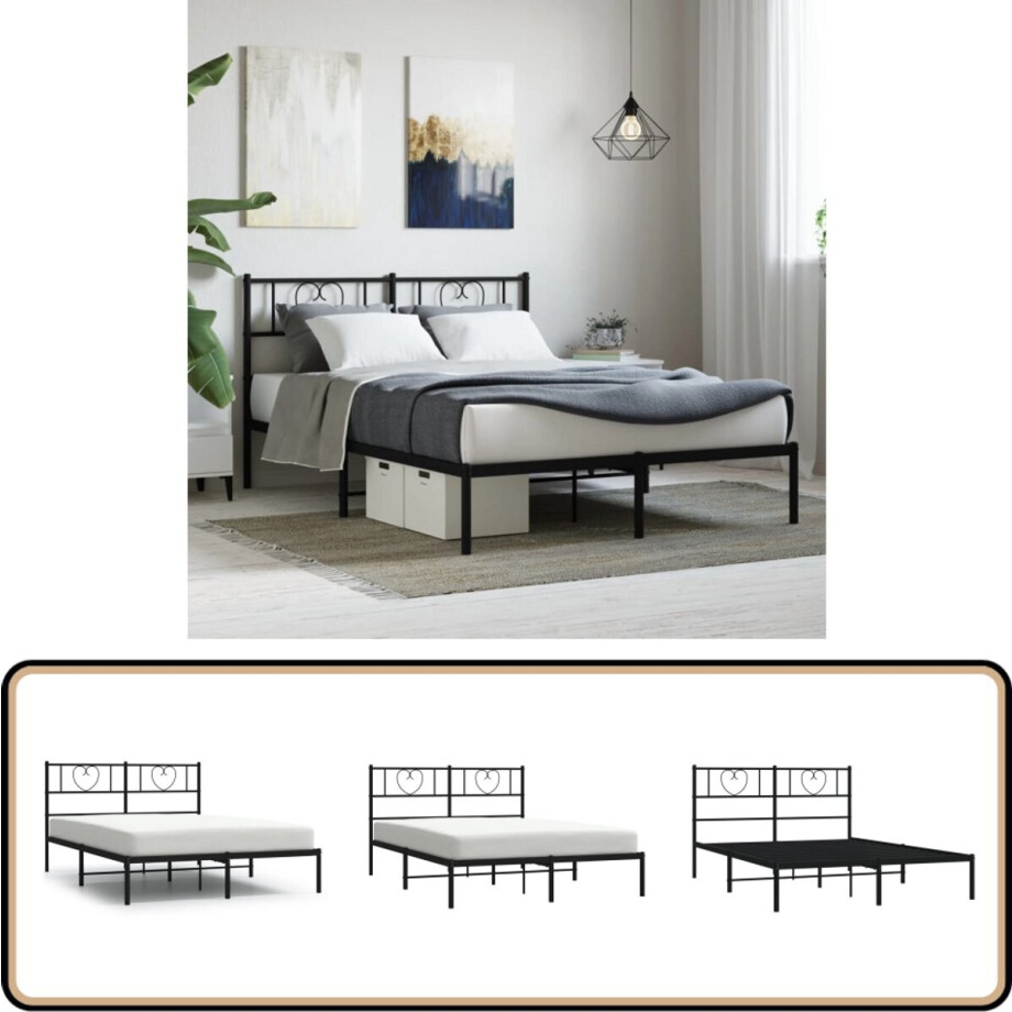 vidaXL Bedframe - Metaal - Zwart - 120x200 cm Metalen Bed Frame - Klassiek Bed - Zwart Bed - Boxspring Bed - Slaapcomfort afbeelding 1