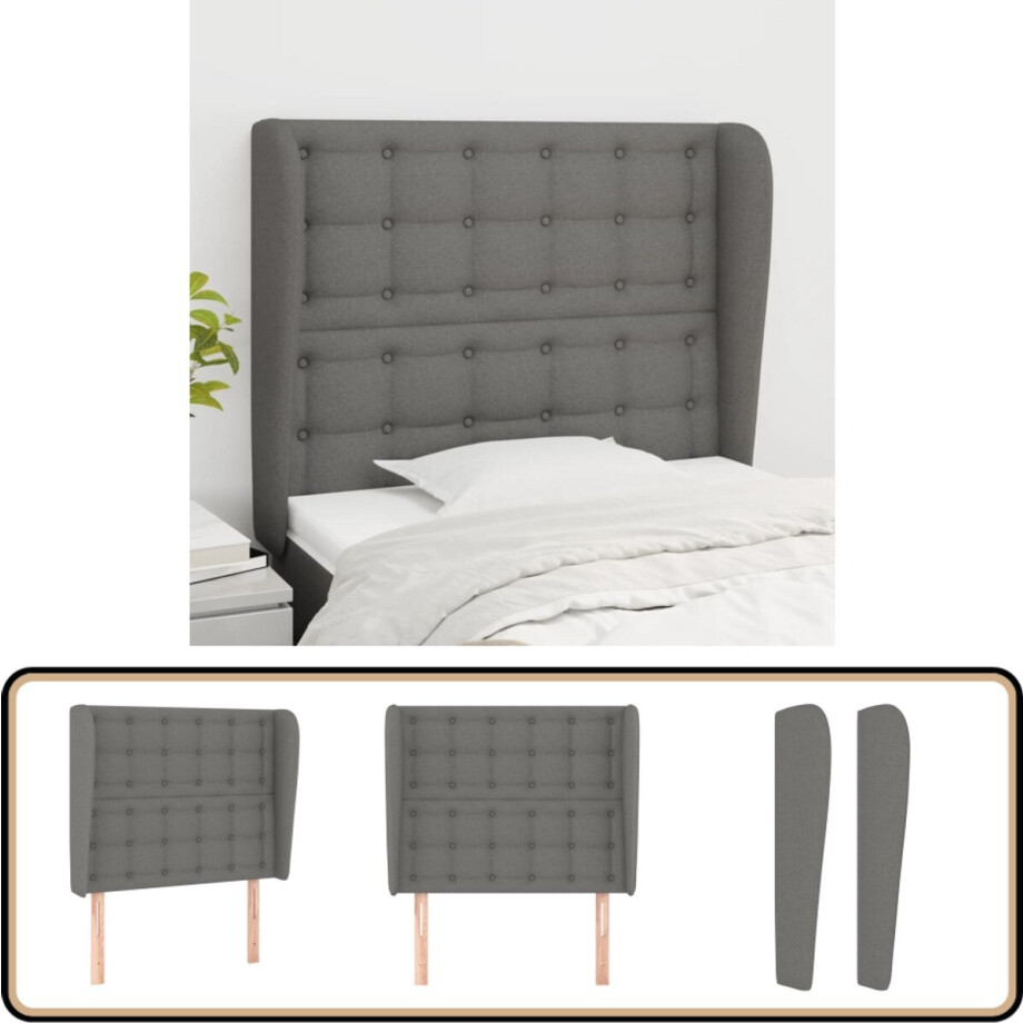 vidaXL Hoofdbord met randen - 83x23x118/128 cm - Stof - Donkergrijs Hoofd Bord - Bedhoofdbord - Hoofdkussen - Slaapcomfort - Bedroom Decor vidaXL Hoofdbord met randen - 83x23x118/128 cm - Stof - Donkergrijs Hoofd Bord - Bedhoofdbord - Hoofdkussen - Slaapcomfort - Bedroom Decor afbeelding 1