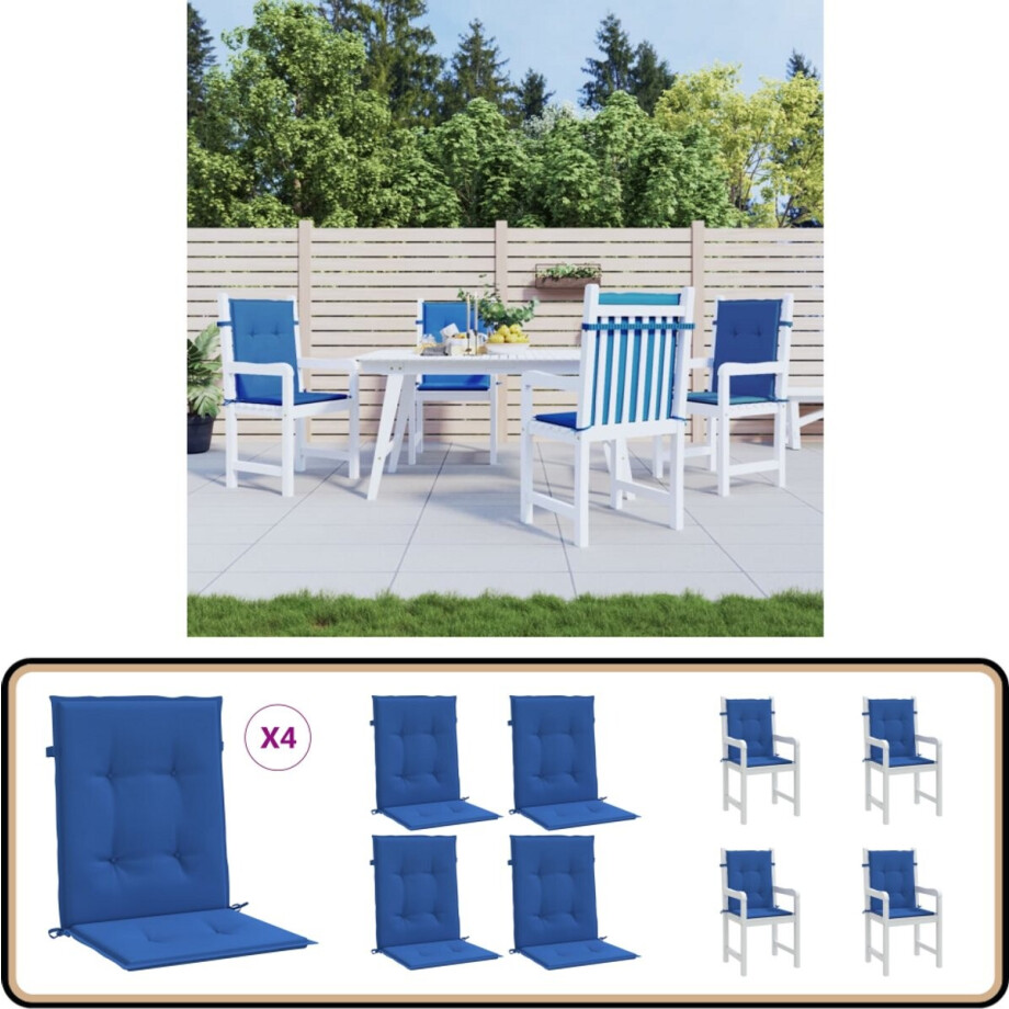 vidaXL Tuinstoelkussens - 4 stuks - Koningsblauw - 100x50x3 cm Stoelkussens - Oxford Stof - Blauw - Lounge Set - Tuinkamer afbeelding 1