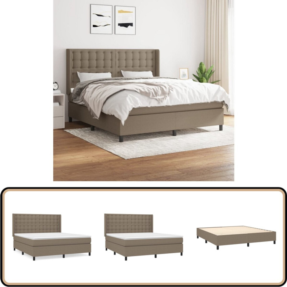 vidaXL Boxspring - Taupe - 180x200 cm - Incl. Matras Boxspringbed - Slaapcomfort - Boxspring - Tweepersoonsbed - Pocketed Spring Mattress vidaXL Boxspring - Taupe - 180x200 cm - Incl. Matras Boxspringbed - Slaapcomfort - Boxspring - Tweepersoonsbed - Pocketed Spring Mattress afbeelding 1