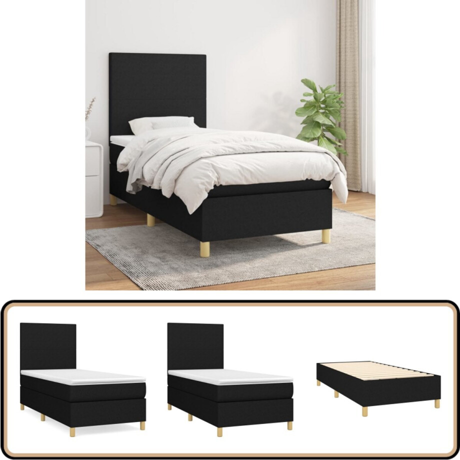 vidaXL Boxspring Zwart 100x200 cm met Matras Boxspringbed - Boxspring - Tweepersoonsbed - King Size Bed - Matras afbeelding 1
