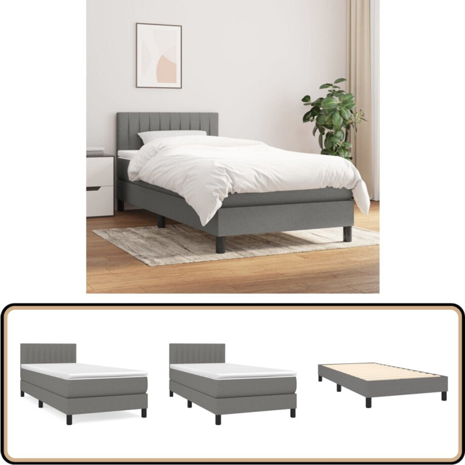 vidaXL Boxspring met matras 90x190 cm donkergrijs Boxspring - Tweepersoons Bed - Boxspringbed - Donkere Kleuren - Pocketed Veren vidaXL Boxspring met matras 90x190 cm donkergrijs Boxspring - Tweepersoons Bed - Boxspringbed - Donkere Kleuren - Pocketed Veren afbeelding 1