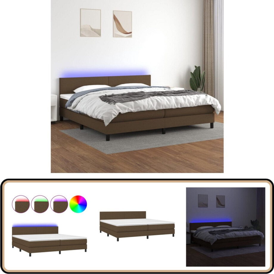 vidaXL Boxspring met LED - Donkerbruin - 200x200 cm Boxspring Bed - Led Bed - Hoofdbord Verstelbaar - Pocketvering Matras - Huidgevend Topmatras vidaXL Boxspring met LED - Donkerbruin - 200x200 cm Boxspring Bed - Led Bed - Hoofdbord Verstelbaar - Pocketvering Matras - Huidgevend Topmatras afbeelding 1