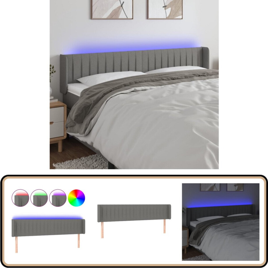 vidaXL Hoofdbord LED 183x16x78cm Donkergrijs Hoofdboard - Led Headboard - Bedhead - Hoofdborden - Slaapkamersdecoratie afbeelding 1