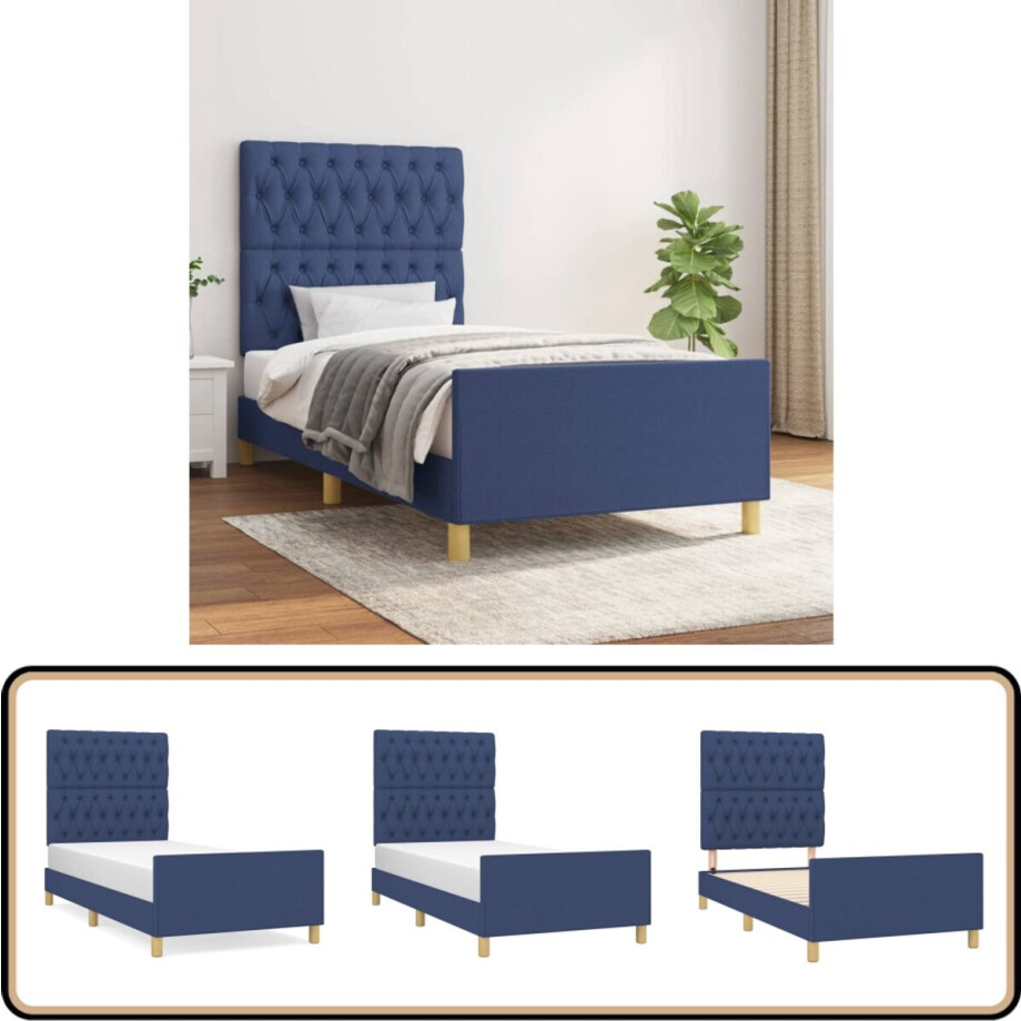 vidaXL Blauw Bedframe 90x190 cm Zonder Matras Bed Frame - Bedhead - Tweepersoonsbed - Blauwdruk - Meubelstukken vidaXL Blauw Bedframe 90x190 cm Zonder Matras Bed Frame - Bedhead - Tweepersoonsbed - Blauwdruk - Meubelstukken afbeelding 1
