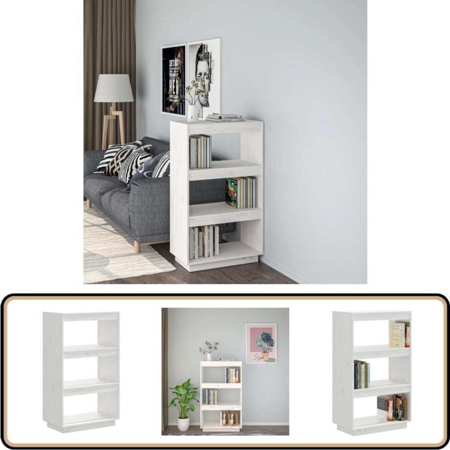 vidaXL Boekenkast/kamerscherm wit grenenhout Bibliotheek - Boekenkast - Grenshouten Boekenkast - Wit Boekenkast - Boekenplank vidaXL Boekenkast/kamerscherm wit grenenhout Bibliotheek - Boekenkast - Grenshouten Boekenkast - Wit Boekenkast - Boekenplank afbeelding 1