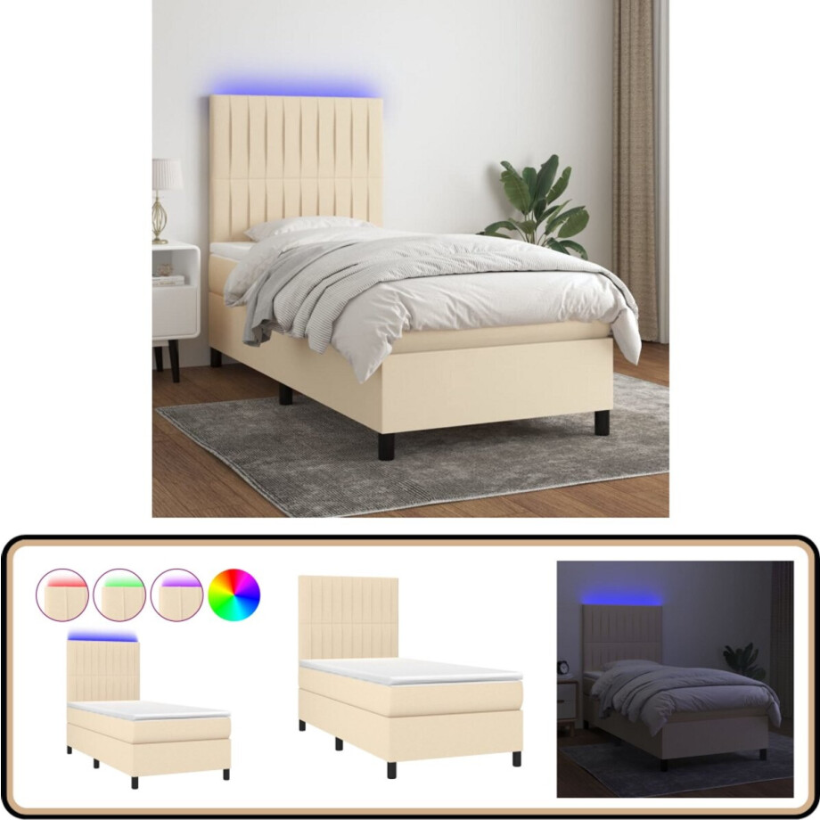 vidaXL Boxspring met LED verlichting - Crèmekleurig Boxspring Bed - Led Bed - Creme Boxspring - Pocketed Spring Mattress - Comfortabele Boxspring vidaXL Boxspring met LED verlichting - Crèmekleurig Boxspring Bed - Led Bed - Creme Boxspring - Pocketed Spring Mattress - Comfortabele Boxspring afbeelding 1