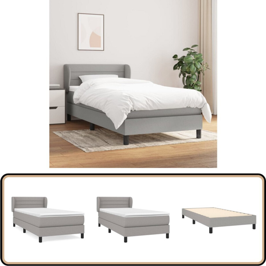vidaXL Boxspring - Lichtgrijs - 90x190 cm Boxspringbed - Boxspring - Slaapkamer Meubilair - Tweepersoonsbed - Bed Frame afbeelding 1