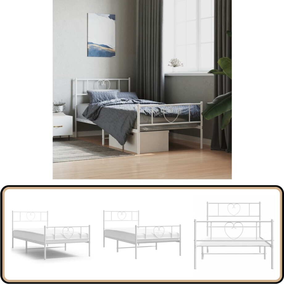 vidaXL Wit Metalen Bedframe - 75x190 cm Metalen Bedframe - Klassiek Bed - Wit Bed - Staal Bedframe - Bed Met Opbergruimte afbeelding 1