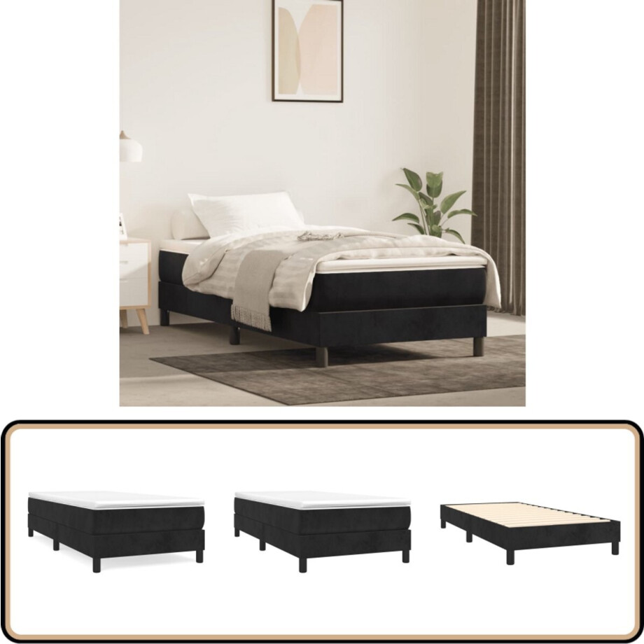 vidaXL - Boxspring - bed - fluweel - zwart - 90x190 - cm afbeelding 1