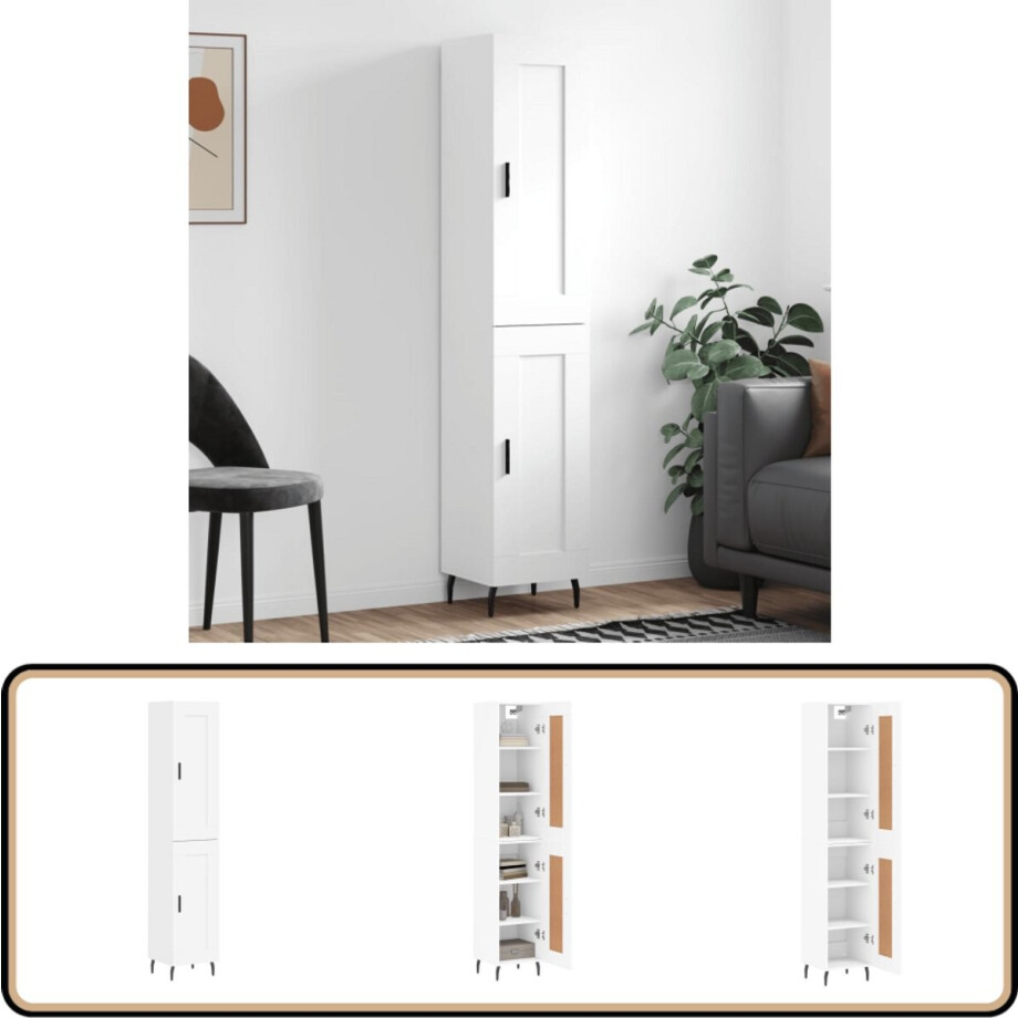 vidaXL Hoge kast 34,5x34x180 cm bewerkt hout wit afbeelding 1