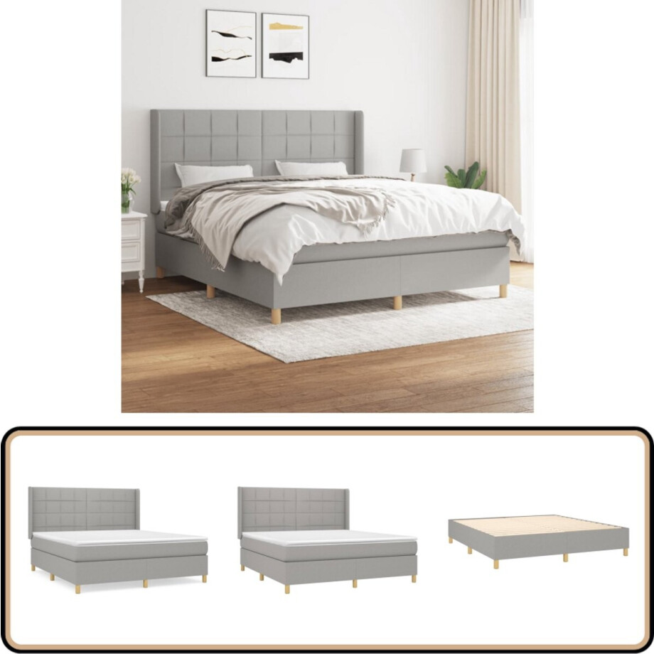 vidaXL Boxspring - Lichtgrijs - 160x200 cm - Inclusief Matras Boxspringbed - Slaapkamermeubelen - Slaapcomfort - Ademendefabriek - Verstelbare Hoofdbord vidaXL Boxspring - Lichtgrijs - 160x200 cm - Inclusief Matras Boxspringbed - Slaapkamermeubelen - Slaapcomfort - Ademendefabriek - Verstelbare Hoofdbord afbeelding 1
