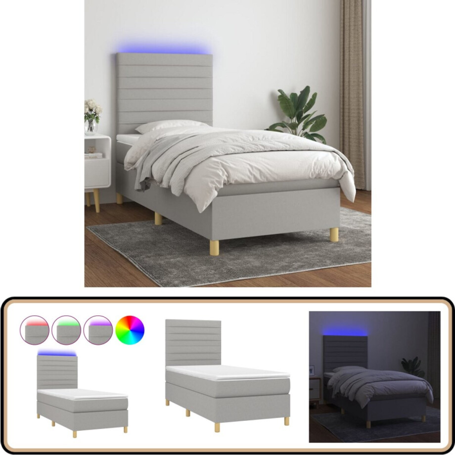 vidaXL Boxspring - Met LED - Lichtgrijs - 80x200 cm Boxspring - Led Bed - Slaapcomfort - Pocketed Spring Mattress - Frame Bed vidaXL Boxspring - Met LED - Lichtgrijs - 80x200 cm Boxspring - Led Bed - Slaapcomfort - Pocketed Spring Mattress - Frame Bed afbeelding 1