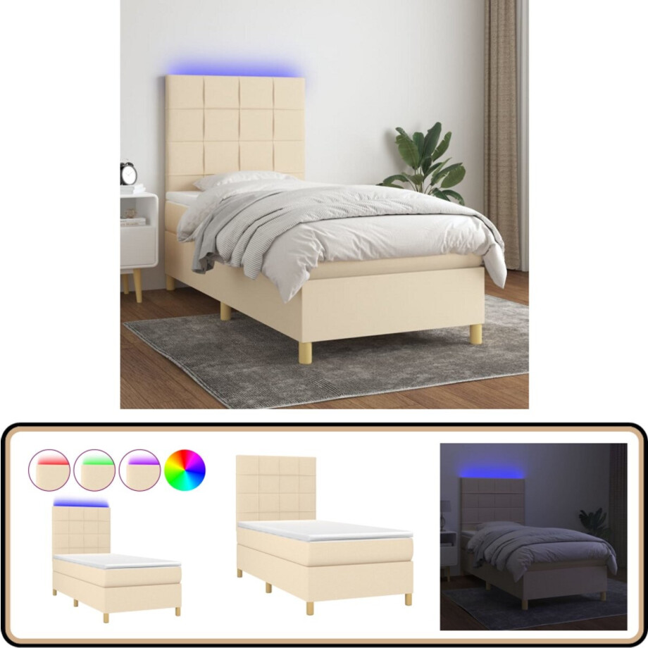 vidaXL Boxspring met matras en LED - crème - 90x200 cm Boxspring - Led Lamp - Creme Kleurig - Pocketed Veren - Boxspring Frame vidaXL Boxspring met matras en LED - crème - 90x200 cm Boxspring - Led Lamp - Creme Kleurig - Pocketed Veren - Boxspring Frame afbeelding 1