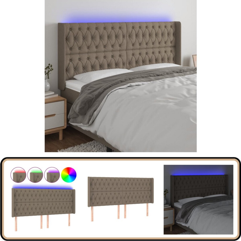 vidaXL Hoofdbord LED - 183x16x118 cm - Taupe Stof Hoofdboard - Led Verlichting - Hoofdbord Met Lampjes - Slaapkamersdecoratie - Taupecouture afbeelding 1