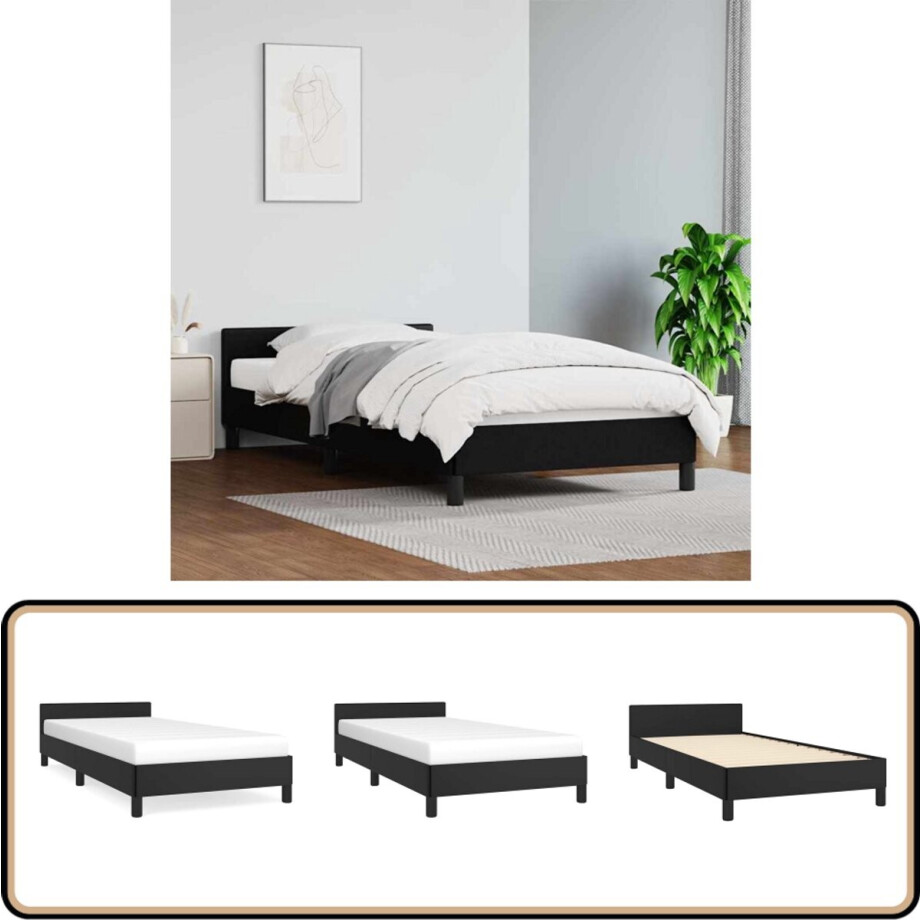 vidaXL - Bedframe - met - hoofdeinde - zonder - matras - 90x190 - cm - zwart vidaXL - Bedframe - met - hoofdeinde - zonder - matras - 90x190 - cm - zwart afbeelding 1