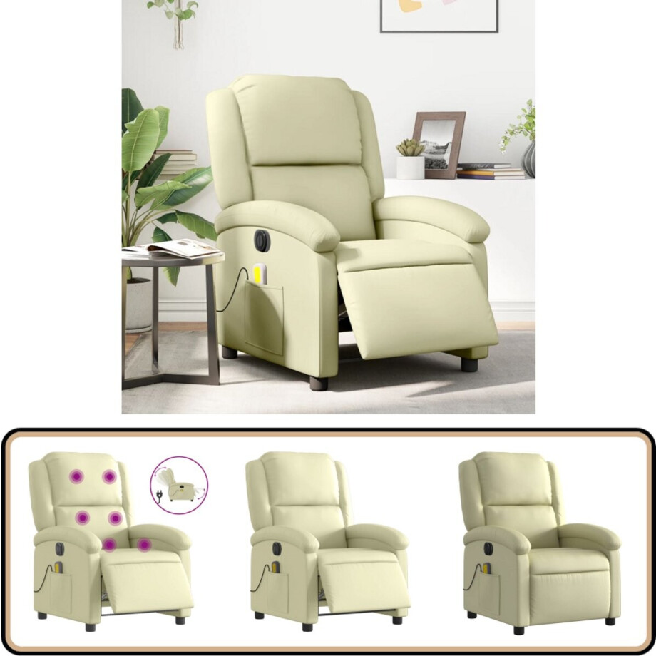 vidaXL Massagestoel - Verstelbaar - Crèmekleurig Leer Elektrische Massagestoel - Lederen Massagestoel - Verstelbare Massagestoel - Relaxstoel - Ergonomische Stoel afbeelding 1