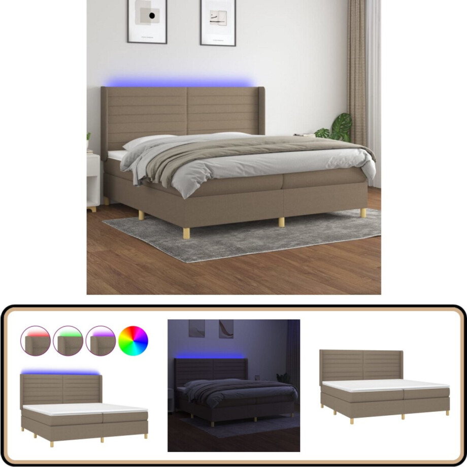 vidaXL Boxspring met matras en LED - Taupe - 200x200 cm Boxspring Bed - Led Lamp - Pocketed Spring Mattress - Taupe Bed - Slaapcomfort vidaXL Boxspring met matras en LED - Taupe - 200x200 cm Boxspring Bed - Led Lamp - Pocketed Spring Mattress - Taupe Bed - Slaapcomfort afbeelding 1