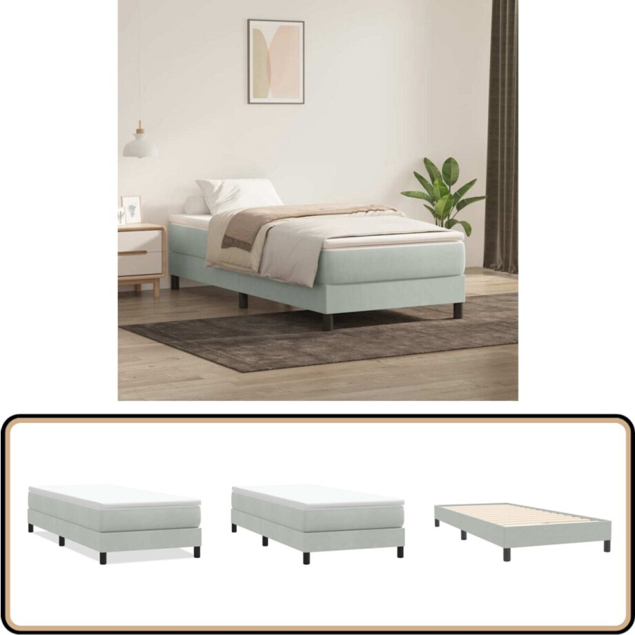 vidaXL Boxspring zonder matras fluweel lichtgrijs 100x220 cm afbeelding 1