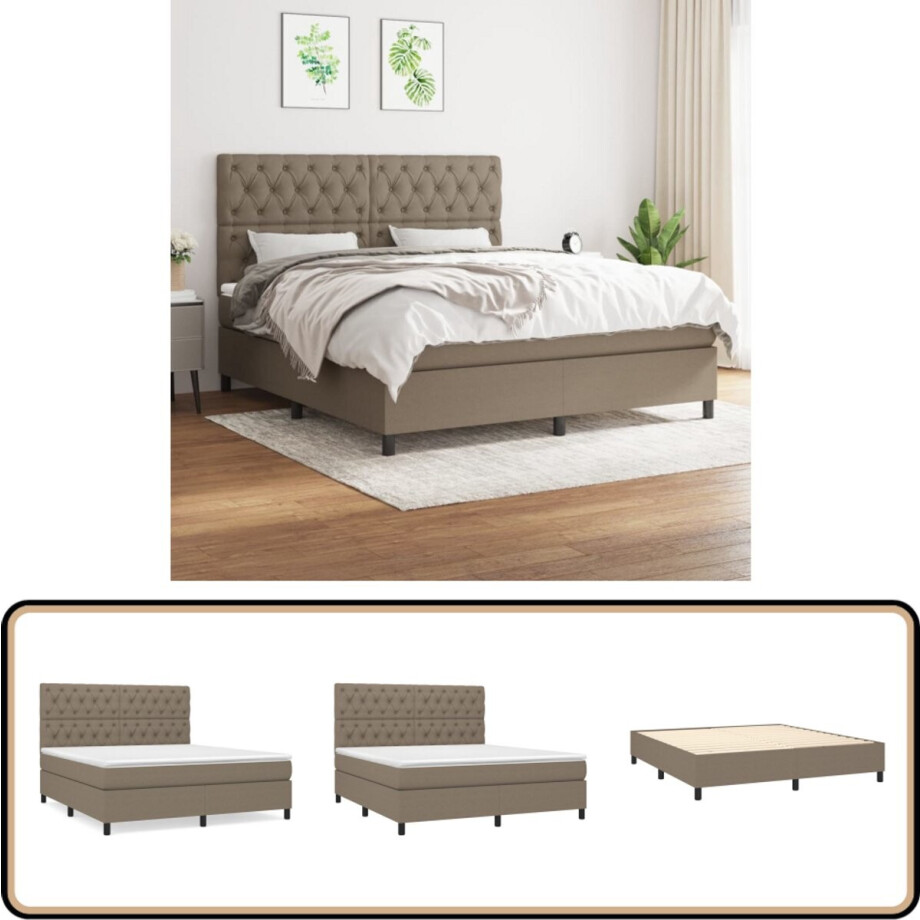vidaXL Boxspring - Taupe - 160x200 cm - Compleet Bed Boxspringbed - Boxsprings - Slaapkamerinrichting - Tweepersoonsbed - Bed Met Hoofdbord afbeelding 1