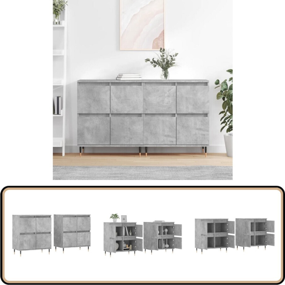 vidaXL Dressoirs 2 st bewerkt hout betongrijs vidaXL Dressoirs 2 st bewerkt hout betongrijs afbeelding 1