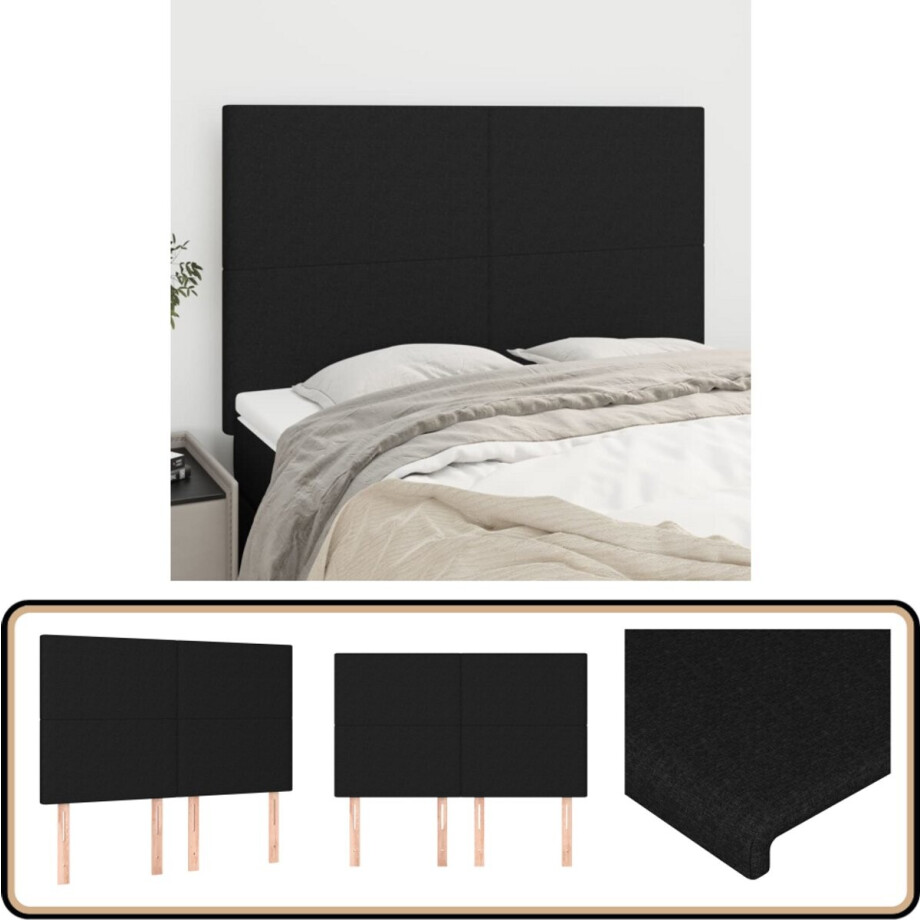 vidaXL Hoofdborden - 4 stuks - Stof - Zwart Hoofd Bord - Hoofdborden - Beddecoratie - Slaapkamers - Zwarte Meubels vidaXL Hoofdborden - 4 stuks - Stof - Zwart Hoofd Bord - Hoofdborden - Beddecoratie - Slaapkamers - Zwarte Meubels afbeelding 1