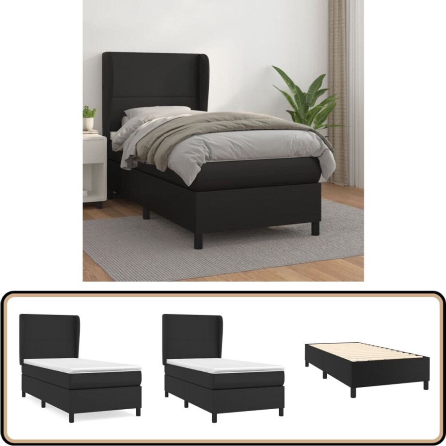 vidaXL - Boxspring - met - matras - stof - zwart - 90x190 - cm vidaXL - Boxspring - met - matras - stof - zwart - 90x190 - cm afbeelding 1