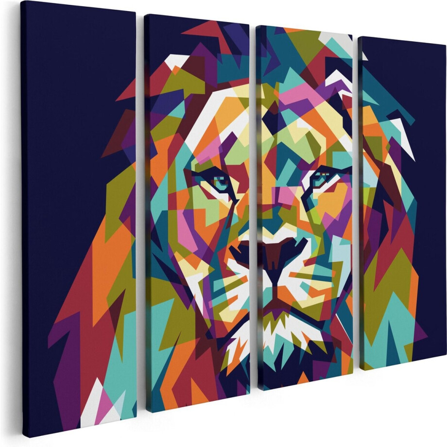 Artaza Canvas Schilderij Vierluik Gekleurde Leeuw - Abstract - In Kleur - 80x60 - Foto Op Canvas - Canvas Print afbeelding 1