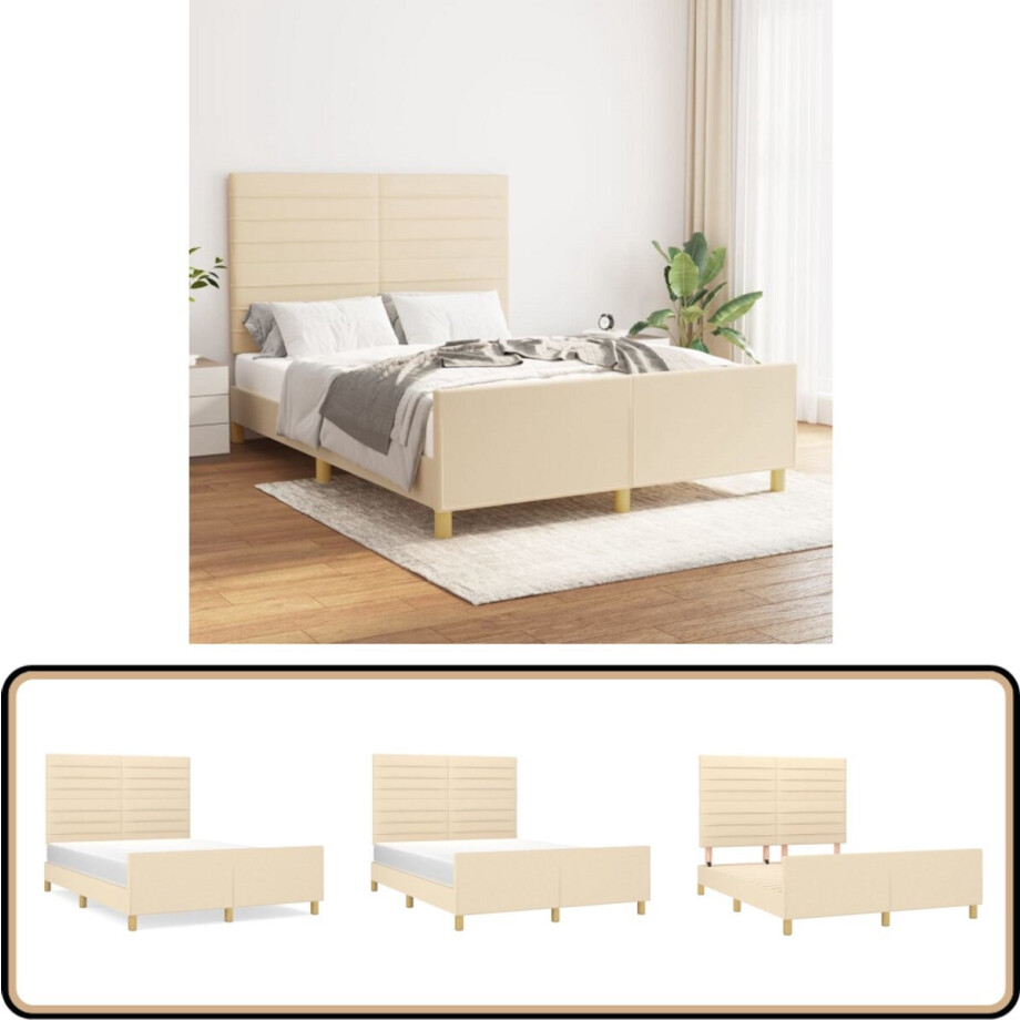 vidaXL Bedframe - 140x200 cm - crèmekleurig Bed Frame - Houten Bed - Bed Met Hoofdbord - Larikshout Bed - Crème Bed afbeelding 1