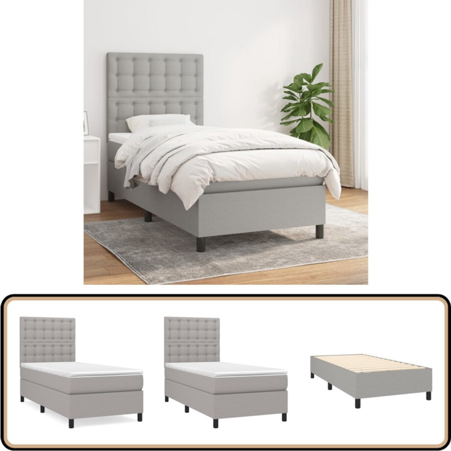 vidaXL Boxspring met matras lichtgrijs 90x200 cm Boxspring - Boxspringbed - Pocketed Spring Mattress - Grijs Bed - Tweepersoons Bed vidaXL Boxspring met matras lichtgrijs 90x200 cm Boxspring - Boxspringbed - Pocketed Spring Mattress - Grijs Bed - Tweepersoons Bed afbeelding 1