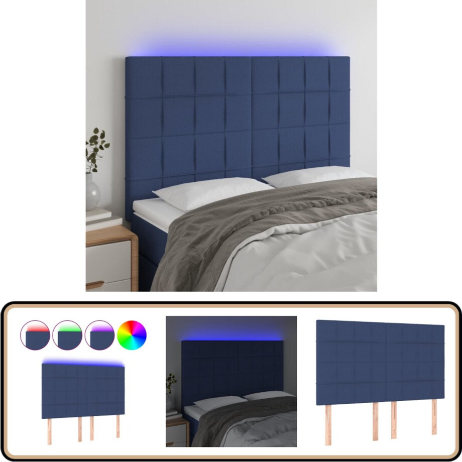 vidaXL Hoofdbord LED - Stof - 144x118 cm - Blauw Hoofdboard - Led Hoofdbord - Blauwe Hoofdbord - Bedhead - Slaapkamersdecoratie vidaXL Hoofdbord LED - Stof - 144x118 cm - Blauw Hoofdboard - Led Hoofdbord - Blauwe Hoofdbord - Bedhead - Slaapkamersdecoratie afbeelding 1