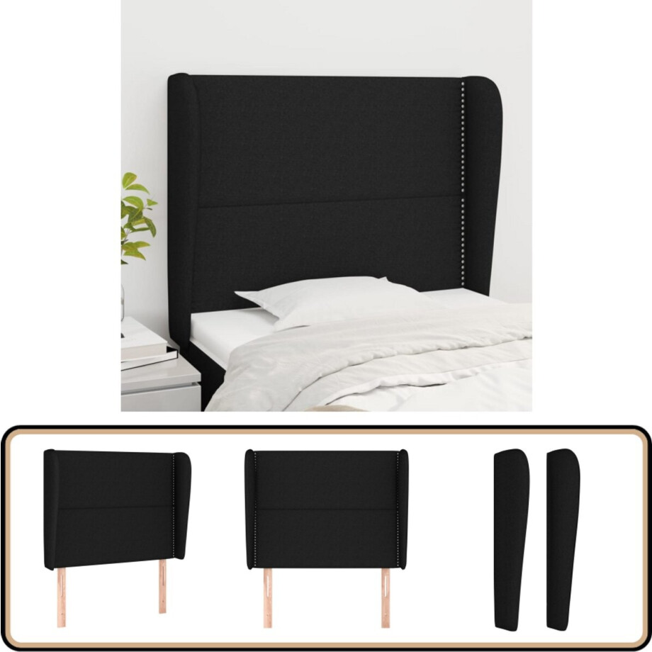 vidaXL Hoofdbord - 93x23x118/128 cm - Stof - Zwart Hoofd Bord - Hoofdeinde - Bed Ombouw - Zwarte Stoffen Hoofdbord - Bed Accessoires vidaXL Hoofdbord - 93x23x118/128 cm - Stof - Zwart Hoofd Bord - Hoofdeinde - Bed Ombouw - Zwarte Stoffen Hoofdbord - Bed Accessoires afbeelding 1