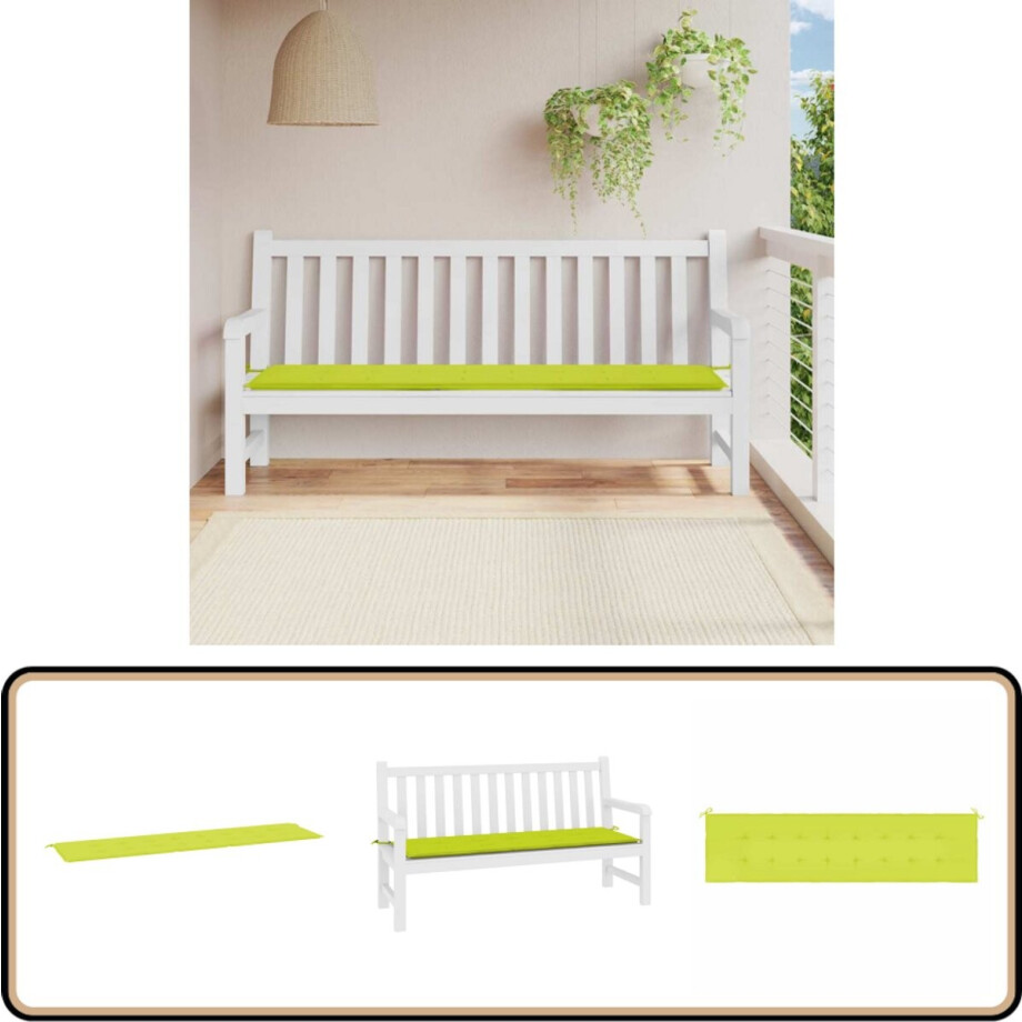 vidaXL Tuinbankkussen - 200x50x3 cm - Heldergroen Tuinbankkussen - Oxford Stof - Tuinkussen - Buitenkussen - Zitkussen afbeelding 1