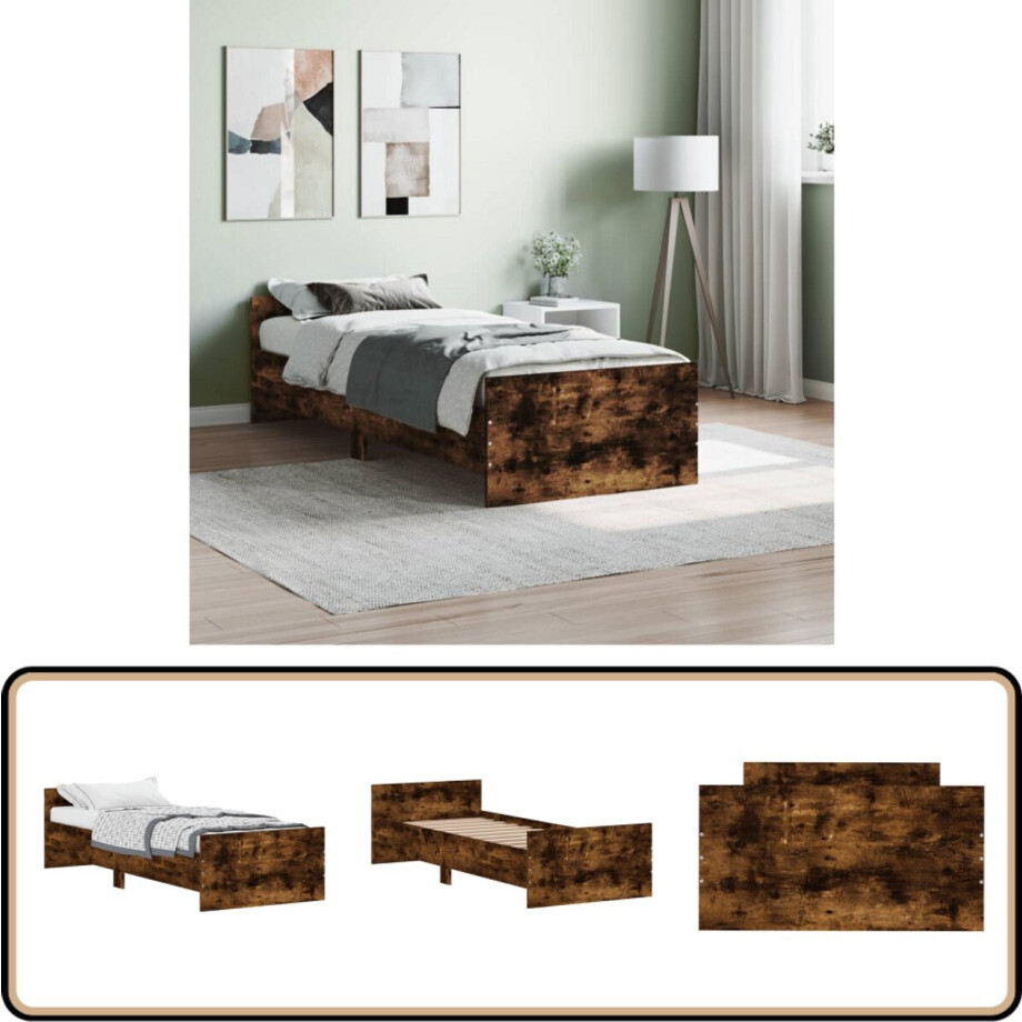 Stijlvol gerookt eiken bedframe 75x190 cm Bed Frame - Houten Bed - Bruine Bed - Gerookt Eiken - Tweepersoons Bed afbeelding 1