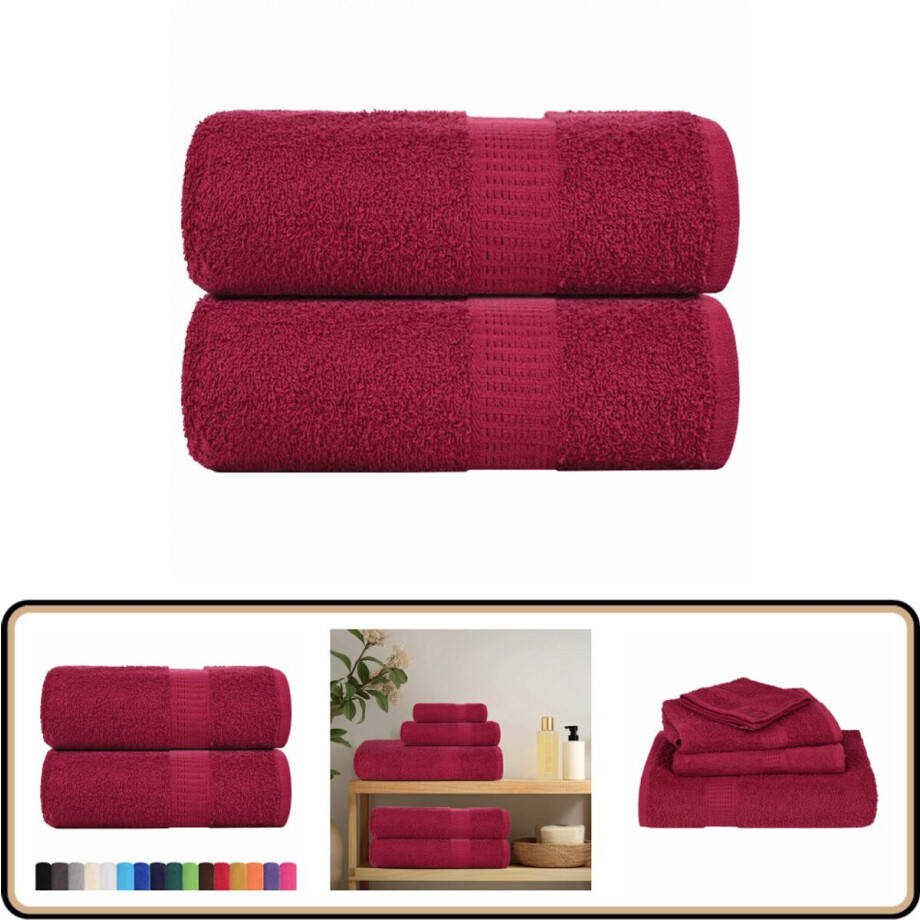 vidaXL Gastendoekjes 2 stuks - 100% katoen - Bordeaux Gastendoekjes - Handdoekjes - Badhanddoeken - Katoenen Handdoeken - Bordeauwhoogste Kwaliteitskatoen afbeelding 1