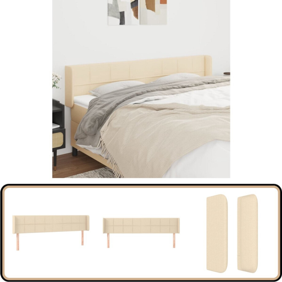 vidaXL Hoofdbord - 183x16x78/88 cm - Stof - Crème Hoofd Bord - Hoofdeinde - Beddecoratie - Bedroom Decor - Stoffen Hoofdbord afbeelding 1