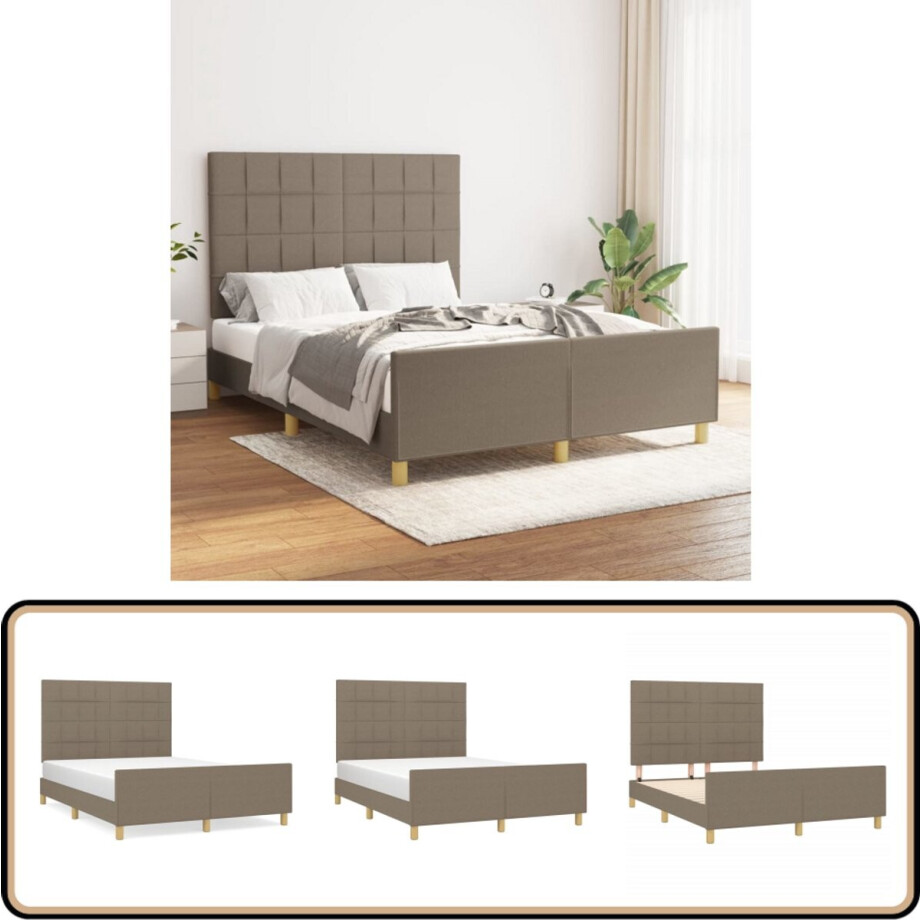 vidaXL Bedframe zonder matras - Taupe - 140x190 cm Bed Frame - Slaapcomfort - Hoofdeinde - Tweepersoonsslaapkamer - Stoffen Bedframe afbeelding 1