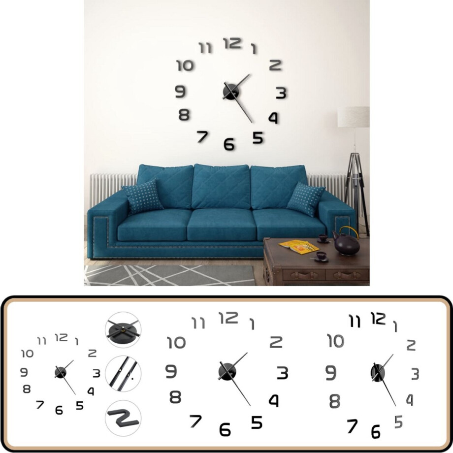 vidaXL 3D-wandklok - XXL - Modern - 100 cm - Zwart 3D Wandklok - Wanddecoratie - Xxl Klok - Zwarte Klok - Moderne Klok vidaXL 3D-wandklok - XXL - Modern - 100 cm - Zwart 3D Wandklok - Wanddecoratie - Xxl Klok - Zwarte Klok - Moderne Klok afbeelding 1
